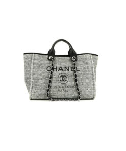 CHANEL Woven Straw Raffia Striped Medium Deauville Tote